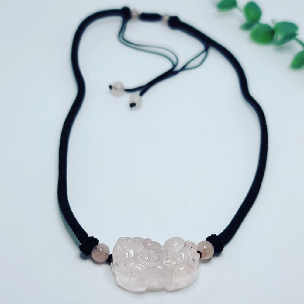 Natural Rose Quartz Pixiu Carving necklace ✨